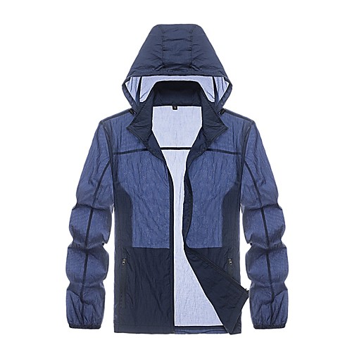 

Men's Hiking Skin Jacket Hiking Windbreaker Outdoor Patchwork Packable Lightweight UV Sun Protection Windproof Outerwear Jacket Top Hunting Fishing Climbing Orange Sky Blue Royal Blue Dark Navy Dark