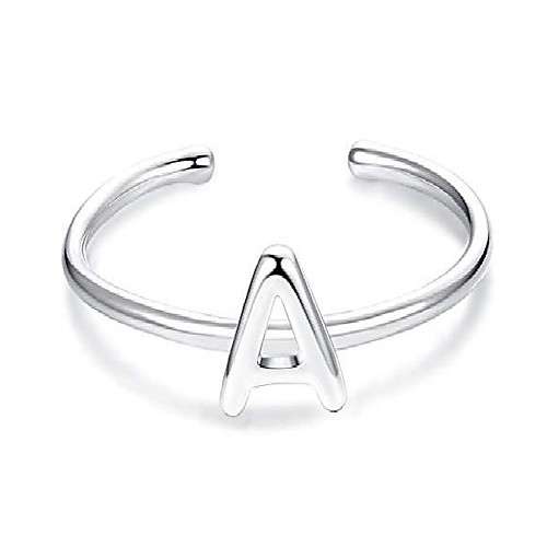 

sterling silver initial ring for women minimalist letter ring charm stackable band adjustable knuckle rings