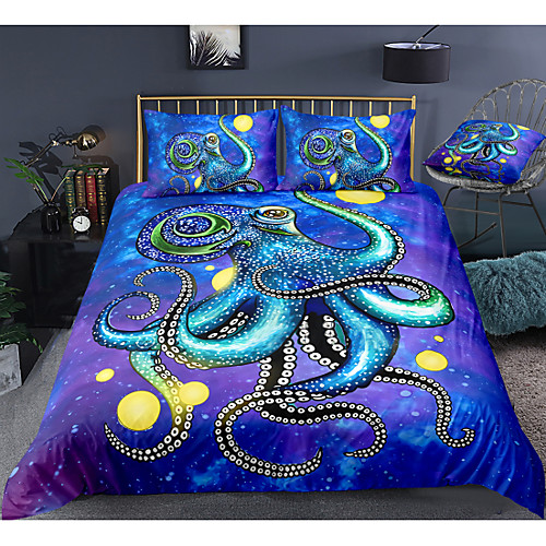 

Octopus Print 3-Piece Duvet Cover Set Hotel Bedding Sets Comforter Cover with Soft Lightweight Microfiber, Include 1 Duvet Cover, 2 Pillowcases for Double/Queen/King(1 Pillowcase for Twin/Single)