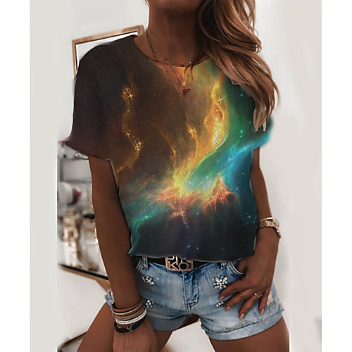 

Women's T shirt 3D Print Round Neck Tops Basic Basic Top Rainbow