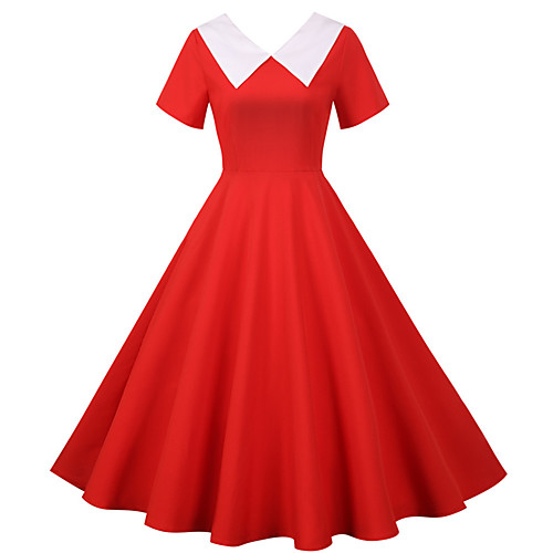 

Women's A Line Dress Knee Length Dress Black Blue Red Yellow Short Sleeve Solid Color Summer V Neck Vintage 2021 S M L XL XXL