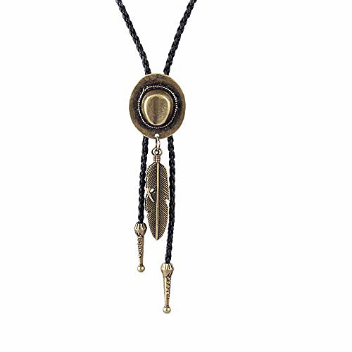 

bolo tie- handmade hat feather western cowboy black vintage pendant for women,men (bronze)