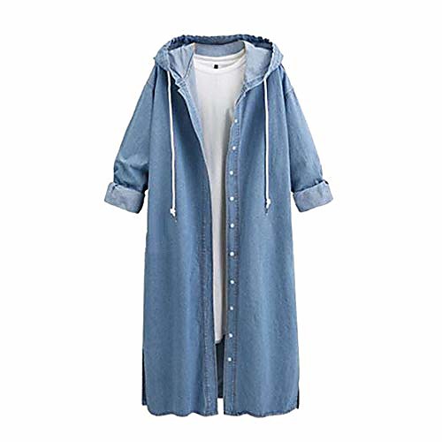 

hooded denim jacket women long jean coat hoodie outwear casual overcoat