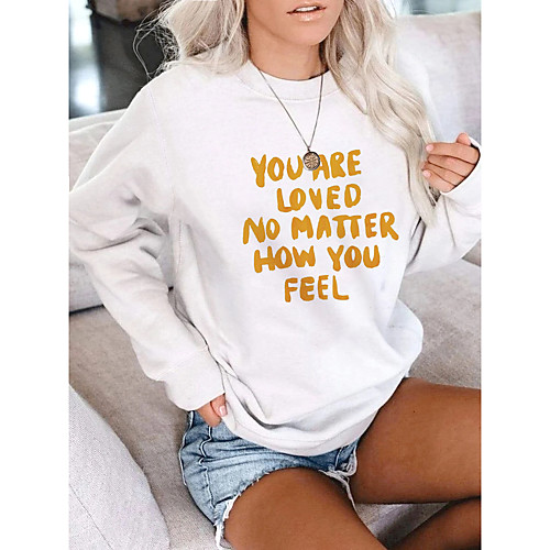 

Women's Pullover Sweatshirt Graphic Text Letter Daily Basic Casual Hoodies Sweatshirts White Black