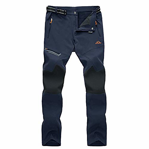 

men's soft shell tactical lined trousers warm work safari pants with zipper pockets navy blue