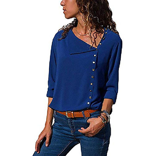 

women's xs-2xl button down shirt mediterranean blouse tops sapphire - l