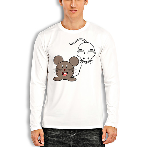 

Men's T shirt Other Prints Graphic Animal Print Long Sleeve Daily Tops Cotton Basic White Black Red