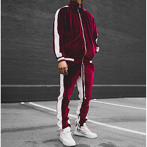 

Men's 2 Piece Full Zip Tracksuit Sweatsuit Street Casual 2pcs Long Sleeve Pleuche Moisture Wicking Breathable Soft Gym Workout Running Active Training Jogging Exercise Sportswear Normal Jacket Track
