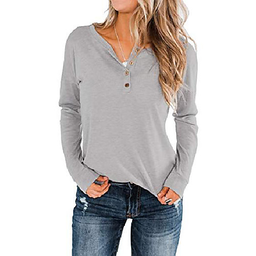 

women casual winter long sleeve plain tshirt round neck jumpers grey l