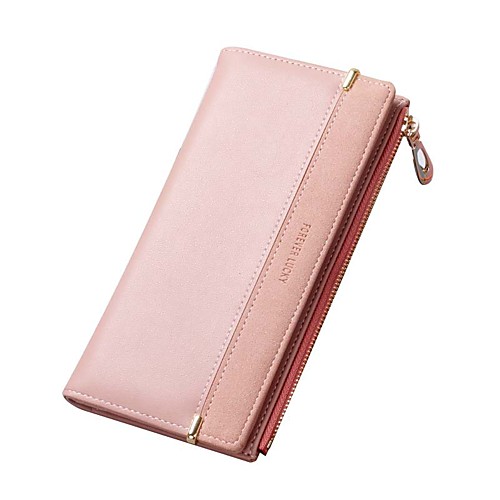 

Women's Bags PU Leather Wallet Zipper Patchwork Letter Shopping Daily 2021 Black Blue Yellow Blushing Pink