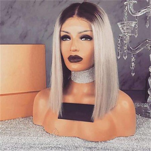 

Synthetic Lace Front Wig Straight Middle Part Lace Front Wig Short Ombre Color Synthetic Hair 10-14 inch Women's Adjustable Heat Resistant Party Gray Ombre