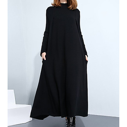 

Women's Plus Size Solid Color Patchwork Casual Long Sleeve Summer Maxi long Dress Swing Dress