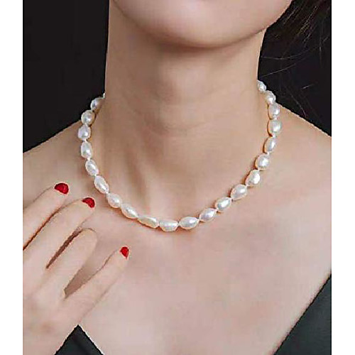 

9-10 mm white freshwater cultured baroque pearl necklace 18