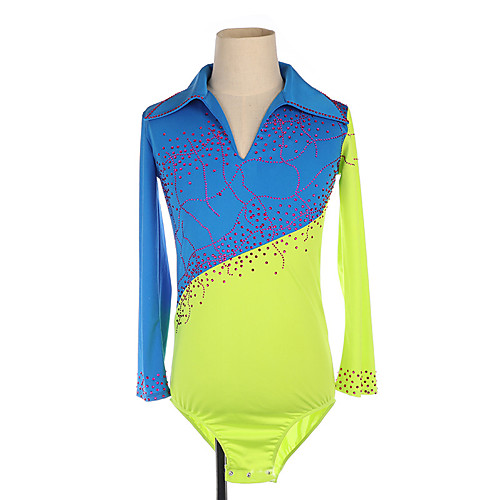 

Figure Skating Top Men's Boys' Ice Skating Top BlueYellow High Elasticity Training Competition Skating Wear Crystal / Rhinestone Long Sleeve Ice Skating Figure Skating / Kids