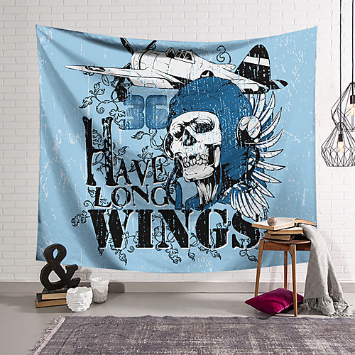 

Wall Tapestry Art Decor Blanket Curtain Hanging Home Bedroom Living Room Decoration Polyester Fiber Novelty Still Life Skull Skull Pilot Blue White Feather