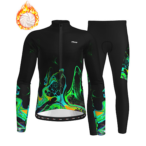 

21Grams Men's Long Sleeve Cycling Jersey with Tights Winter Fleece Green Bike Fleece Lining Breathable Warm Quick Dry Sports Graphic Mountain Bike MTB Road Bike Cycling Clothing Apparel / Stretchy