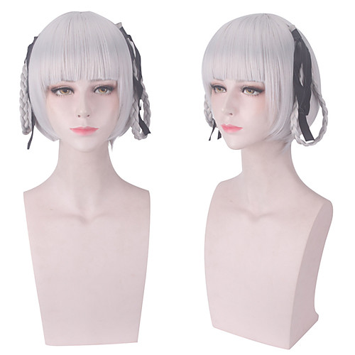 

Cosplay Costume Wig Synthetic Wig kinky Straight Plaited With Bangs Wig Medium Length White Synthetic Hair Women's Anime Cosplay White