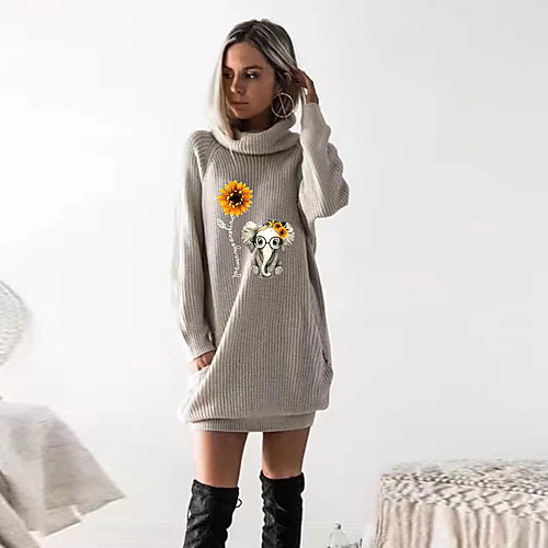 

Women's T shirt Graphic Animal Long Sleeve Cowl Neck Tops Basic Basic Top Black Wine Camel