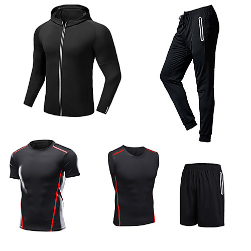 

Men's Patchwork Tracksuit Activewear Set Athletic Athleisure Long Sleeve 5pcs Front Zipper Breathable Quick Dry Moisture Wicking Fitness Gym Workout Running Walking Jogging Sportswear Normal Outfit