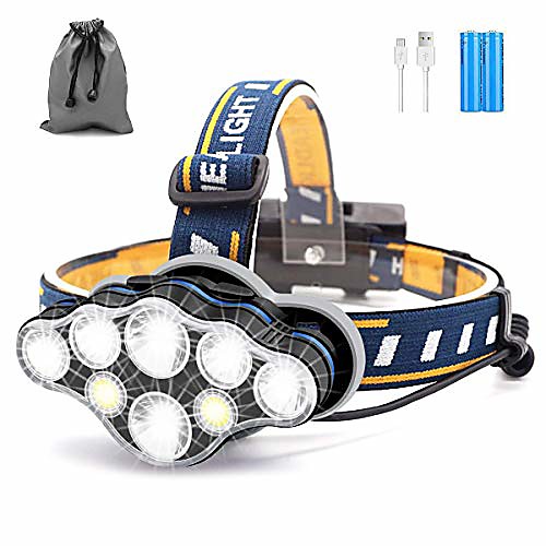 

head torch, 8 led 18000 lumen headlamp, usb rechargeable super bright waterproof headlight for camping, cycling, climbing, hiking, fishing, night reading, running