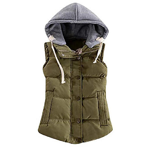 

women sleeveless removed hooded slim winter quilted puffer vest coat army green xxs