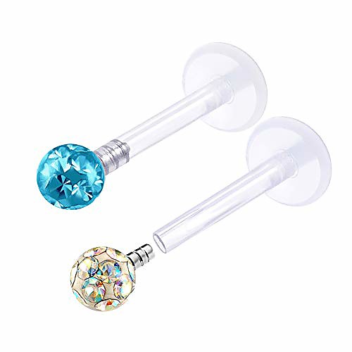 

4pcs push in bioflex 16g 5/16 8mm stud labret piercing jewelry lip medusa 3mm aurora borealis aquamarine ferido crystal m8749