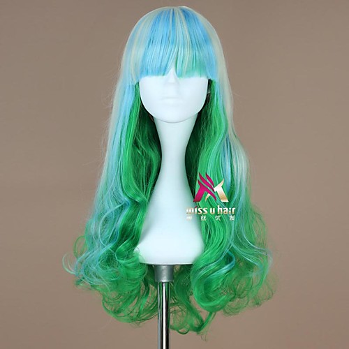 

Synthetic Wig Body Wave With Bangs Wig Long Green Synthetic Hair 24 inch Women's Cool Color Gradient Green