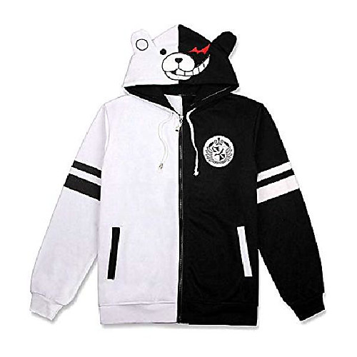 

monokuma jacket hoodie anime pullover black and white bear hood sweatshirt manga cosplay unisex (l)