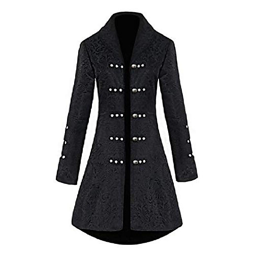 

womens black gothic medieval vintage steampunk jacquard fabric long jacket coat party cosplay halloween costume
