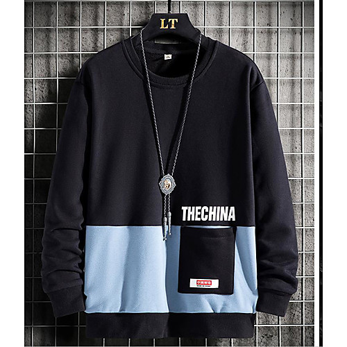 

Men's Pullover Sweatshirt Color Block Casual Hoodies Sweatshirts Black Blue Purple