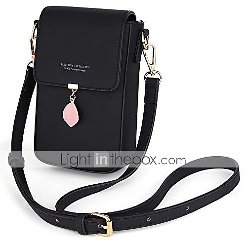 

crossbody bags for women leaf pendant card holder phone checkbook organizer snap pocket purse black