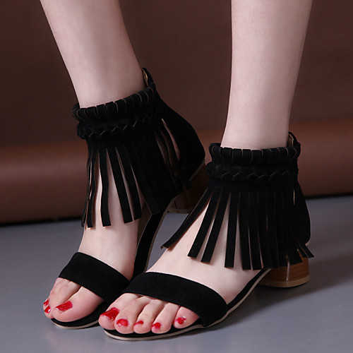 

Women's Sandals Chunky Heel Open Toe Block Heel Sandals Classic Preppy Daily Office & Career PU Tassel Solid Colored Wine Almond Black