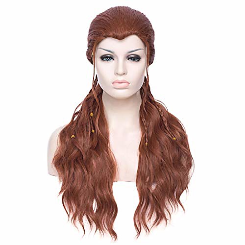 

30 women's long curly wavy women cosplay wig brown wig braids wig halloween cosplaywig cap (brown 2)