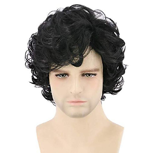 

mens wigs short curly fluffy cosplay halloween character costume wig layered (black)