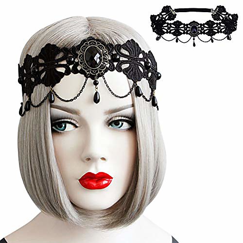 

halloween retro rose queen hair band gothic crown queen headdress accessories (black pearl lace lolita)