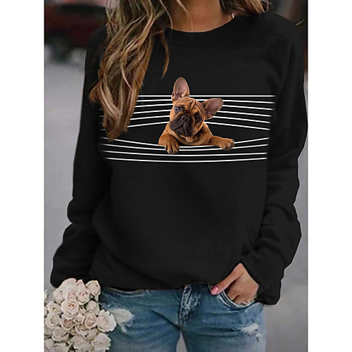 

Women's Pullover Sweatshirt Dog Graphic 3D Print Daily Basic Casual Hoodies Sweatshirts White Black Light gray