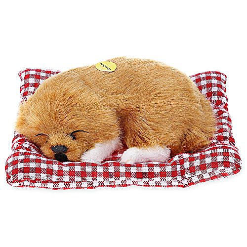 

huggable puppy dog pet bed, vivid simulation plush sleeping dogs doll toy with sound kids toy birthday gift doll decor stuffed puppies toys bedroom decor toys for kids boys girls (brown)