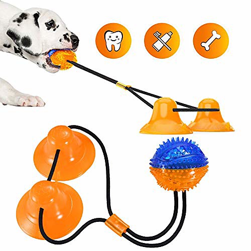 

suction cup dog toy puppy rope chew toys interactive tug of war treat balls teething for small medium dogs indoors outdoors pets toys stress relief
