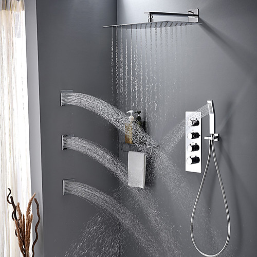 

Shower Faucet / Rainfall Shower Head System / Body Jet Massage Set - Handshower Included Fixed Mount Rainfall Shower Contemporary Electroplated Mount Inside Ceramic Valve Bath Shower Mixer Taps