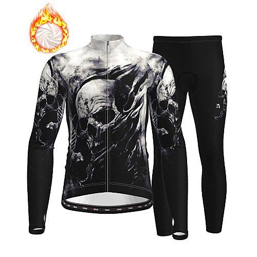 

21Grams Men's Long Sleeve Cycling Jersey with Tights Winter Fleece Black Skull Bike Thermal Warm Fleece Lining Breathable Warm Quick Dry Sports Graphic Mountain Bike MTB Road Bike Cycling Clothing