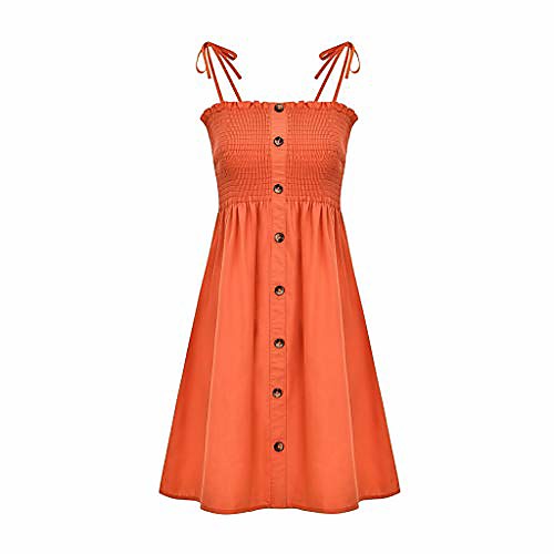 

burfly women's button down low cut sundress, suspender sling swing dress, casual summer beach pleated shirt dress for ladies teenage girls, ideal for holiday, travel, party orange