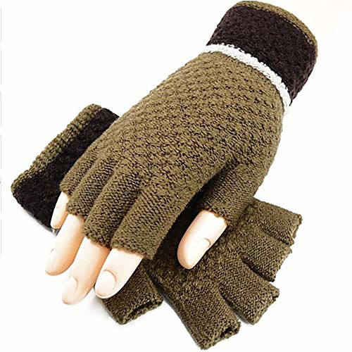 

black knitted stretch half fingerless gloves winter unisex soft warm elastic gloves accessories red gloves,b