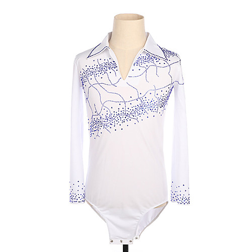 

Figure Skating Top Men's Boys' Ice Skating Top White High Elasticity Training Competition Skating Wear Crystal / Rhinestone Long Sleeve Ice Skating Figure Skating / Kids