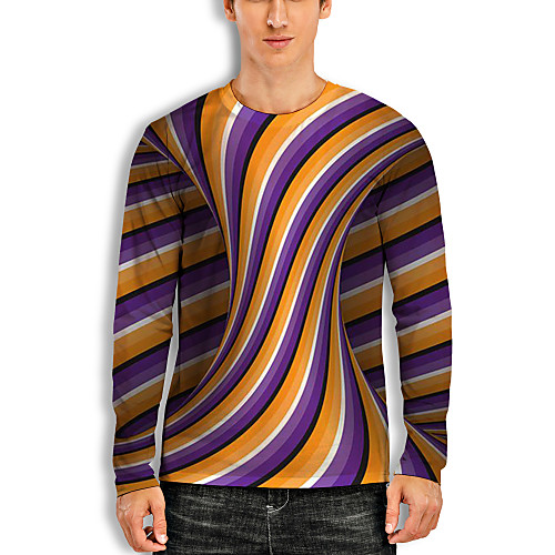 

Men's T shirt 3D Print Graphic Optical Illusion 3D Print Long Sleeve Daily Tops Casual Purple