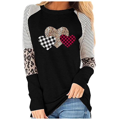 

Women's Stylish Heart shape Striped Leopard Women's Hoodies Long Sleeve Sweater Cardigans Crew Neck Fall Spring Black Khaki Navy Blue