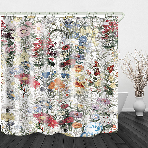 

Among The Flowers Print Waterproof Fabric Shower Curtain For Bathroom Home Decor Covered Bathtub Curtains Liner Includes With Hooks