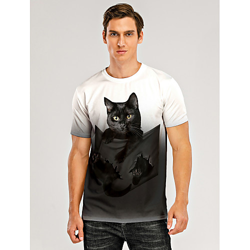 

Men's T shirt 3D Print Graphic 3D Animal Print Short Sleeve Daily Tops Casual Gray / White