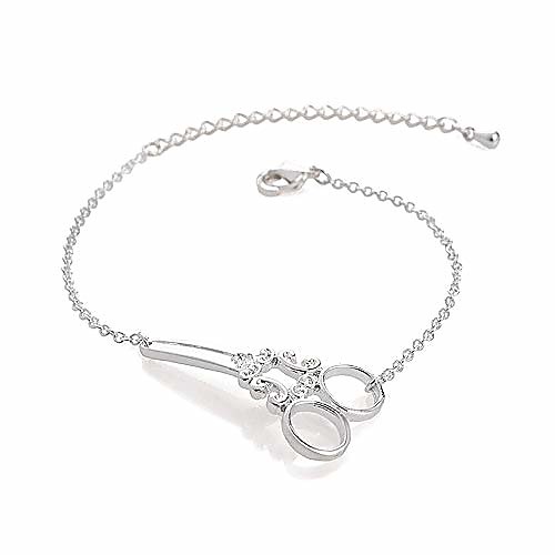 

cute silver scissors bracelet. adjustable scissors shape link bracelet,charm chain bracelet for women hairdresser seamstress gift (silver)