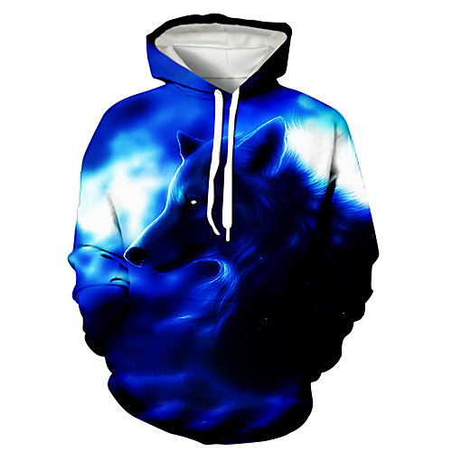 

Men's Pullover Hoodie Sweatshirt Animal Patterned Graphic 3D Front Pocket Daily 3D Print 3D Print Casual Hoodies Sweatshirts Blue