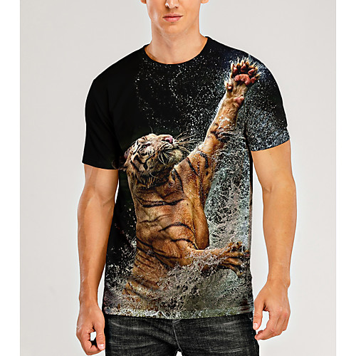 

Men's T shirt 3D Print Graphic 3D Animal Print Short Sleeve Daily Tops Casual Black / White